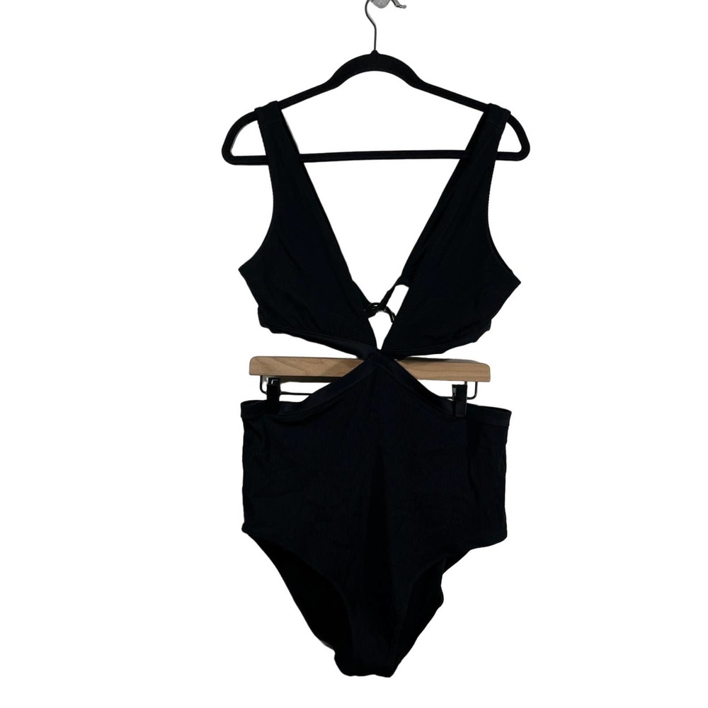 aerie Black One Piece Full Coverage Cut Out Swimsuit - Size XL Long